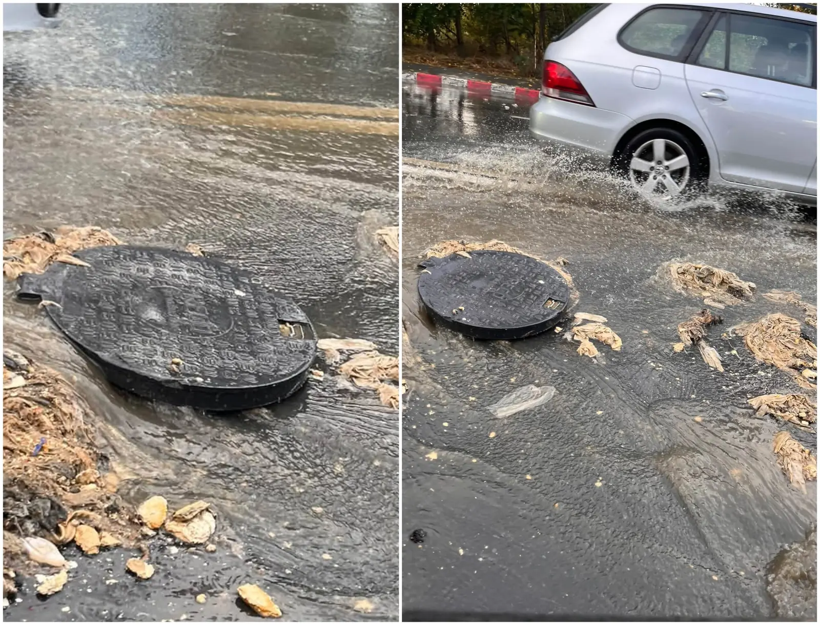 Inundație pe Bulevardul Pipera: canalizare fără capac și trafic în frământare