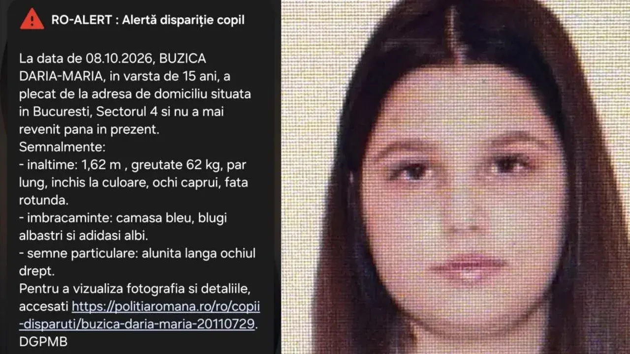 Dispariția unei tânără de 15 ani din Sectorul 4 a declanșat un RO-Alert în București